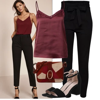 Outfit sa Crna Hlača sa Stremenom/Hlače Visokog Struka/Paperbag Hlača/Pletena Tajica VERO MODA "Lagana odjeća"