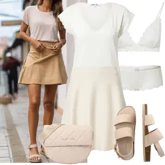 Svatba Outfit s Béžová/Růžová/Krémová/Bílá/Khaki Angora Prádlo/Brazilské Kalhotky/Spodní Kalhotky/Klasické Kalhotky/Průsvitná kalhotka/Tanga/Průhledná kalhotka/Slip S Nízkým Pasem Samsøe Samsøe "Lehký outfit"Look: Bar, Křest, Matriční Úřad, Chatky, Festival, Zvláštní příležitosti, Svatba