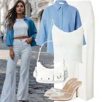 Muslin Outfit sa Plava/Svjetloplava Bluza Veći Broj Vila "Ljetni look za modno osvještene žene"