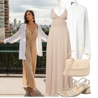 Outfit sa Bež/Smeđa/Kaki/Ljubičasta Maksi Haljina/Empire haljina/Haljina Na Naramenici/Haljina sa halterima/Haljina s Prorezom/Duga Haljina/Haljina bez Leđa/Duga haljina za svatov/Haljina za Djeverušu Tally Weijl "Ljetni look za modno osvještene žene"