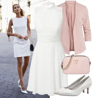 Zapínání na knoflíky Šifón Outfit s Bílá/Krémová Sportovní Šaty/Průhledné šaty/Šaty na Uzdu/Šaty na Konfirmaci/Šaty Do Áčka/Šaty Ze Síťoviny Vera Mont "Stylový vzhled pro volný čas"