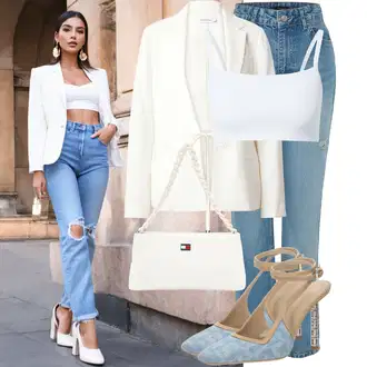 Outfit sa Svjetloplava High Waist Traperice/Traperice Ravne Nogavice/Traperice s Rupom/Dad Traperice/Traperice s Prorezom/Vintage traperice/Kožne jakne Trendyol "Ljetni look za modno osvještene žene"