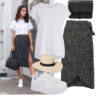 Outfity pro léto s Černá/Bílá/Hnědá Zavinovací Sukně/Sukně s potiskem/Vázací Sukně Pieces "Módní letní vzhled"