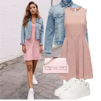 Outfit s Růžová Šaty Do Áčka/Letní Šaty/Skater šaty/Šaty Bez Rukávů/Šaty na Konfirmaci/Šaty s Kapsou/Šaty Ze Síťoviny/Plisované Šaty Only "Letní vzhled pro módní ženy"