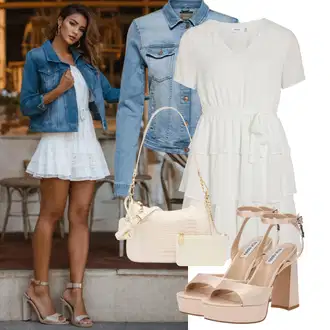 Outfit sa Bež/Pink/Smeđa Obuća sandala s platformom/Sandala na Petu/Sandalice s blok petom/Sandala s petom/Sandala s vratilom Steve Madden "Ljetna odjeća"