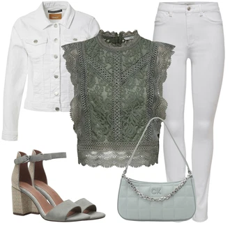 Outfit s Šedá/Krémová/Bílá Vintage Bund/Krátký Bund/Krátký Bund/Letní Bund/Džínové Bund/Krátké Džínové Bundičky Only "Módní letní vzhled"