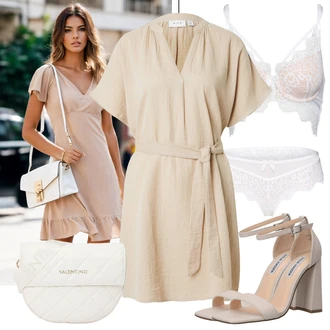 Outfit s Béžová/Khaki/Hnědá Zavinovací Šaty/Šaty s Páskem/Společenské šaty pro hosta/Občanské šaty/Šaty na safari/Halenkové Šaty/Tunikové šaty Vila "Vkusný letní outfit"