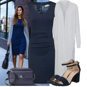 Outfit sa Tamnoplava Uska Haljina/Pamučna haljina/Pletena Haljina/Platnena Haljina/Haljina s Prednjim Patentnim Zatvaračem/Haljina Ravnog Kroja/Poslovna Haljina/Haljina za ured/Haljina Bez Rukava Kaffe "Lagana odjeća"