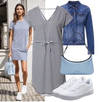 Outfit s Tmavě Modrá/Modrá Žerzejové Šaty/Tričkové šaty/Zavinovací Šaty/Pouzdrové Šaty/Košilové šaty/Letní Šaty/Ležérní Šaty/Plážové Šaty/Tunikové šaty JdY "Lehký outfit"
