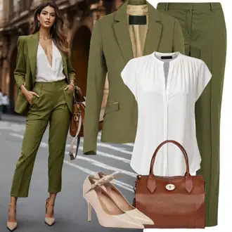 S Pertlanjem Outfit sa Bijela Bluza s Mašnom/Kožna jakna za muškarce/Bluza/Crash bluza/Bluza Kratkih Rukava/Razigrana bluza/Bodija Bluze/Bluza s Puf Rukavom/Slip-on Bluza/Bluza Vrh Pieces "Modni hlačni kostim izgleda"