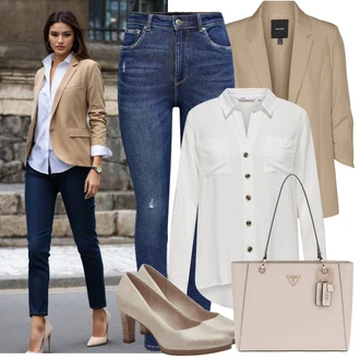 Outfit s Modrá/Tmavě modrá Navlékací džíny/Kožené bundy/High Waist Džínové Kalhoty/Dámské Džíny s Délkou 7/8/Zimní bunda/Push up Džín/Kožené Boty/Džíny s Dírou/Džíny s Rozparkem/Kožená bunda/Kotníková Bota Only "Módní letní vzhled"