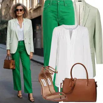 Outfit s Černá/Zelená/Fialová Dvojřadový Sako/Kožená Pánská Bund/Blejzrové Bund/Neformální Sako/Kožená bunda/Kordové Sako/Kožená bunda pro muže/Bavlněný Sako/Boyfriend Sako/Blůzové Sako/Sako s Peřím/Lidové Sako/Cargo Sako Drykorn "Originální móda pro ženy od 50 let"