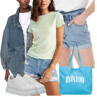 outfit mit Denim kratke hlače/Kratke hlače z visokim pasom/Paperbag-kratke hlače Only "Outfit za Sprehod"