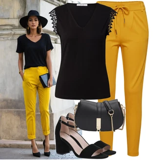 Vysoké Podpatky Outfit s Černá/Béžová Sandál Na Podpatku/Přezková bota/Podpatek na klínku/Platform Sandal/Sandály na hřídeli/Semiortopedická bota About You "Hezký letní vzhled"