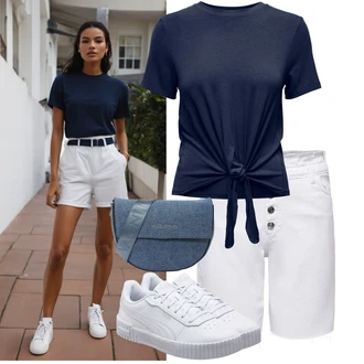 Zapínání na knoflíky Outfit s Bílá/Krémová Košile Bermuda/Chino Kraťasy/Džínový Šortky/Lněný kraťas/Šortky/Mušelínové Šortky Only "Vkusný letní outfit"