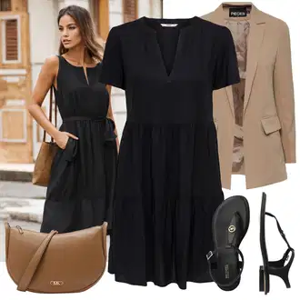 Ke kolenům Outfit s Černá/Tmavě modrá Tunikové šaty/Šaty S Kosticí/Letní Šaty/Ležérní Šaty/Občanské šaty/Šaty Niki/Šaty s Kapsou Only "Vkusný letní outfit"