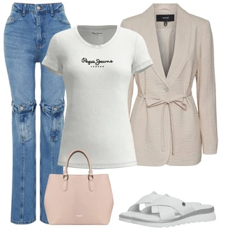 Bootcut outfit mit Svetlo modra/Modra Kavbojke z Razporkom/Kavbojke z Luknjo/Usnjene jakne Trendyol "poletna obleka"