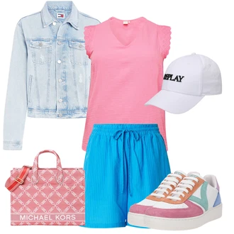 Badminton outfit mit Turkizna/Modra/Svetlo modra Kratke hlače velike velikosti/Majica lollys laundry "poletna obleka"Look: Badminton, Tenis