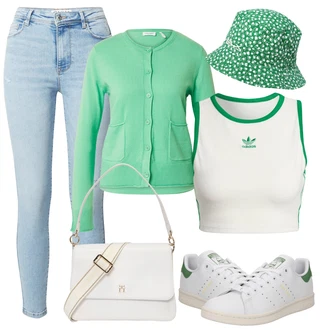 Bombaž outfit mit Zelena/Krem/Turkizna Srajca & majica velike velikosti/Bluza velika velikost/Žensko spodnje perilo in kopalke Adidas Originals "poletna obleka"