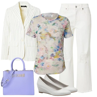 Široke hlačnice outfit mit Krem/Bela Kavbojke/Hlača z Razporkom/Hlača z luknjo AllSaints "poletna obleka"