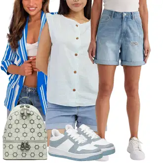 outfit mit Svetlo modra/Turkizna Bluza z gumbom/Vrh Bluze/Igrača za otroke/Lanena Bluza/Bluza brez rokavov camaieu "poletna obleka"