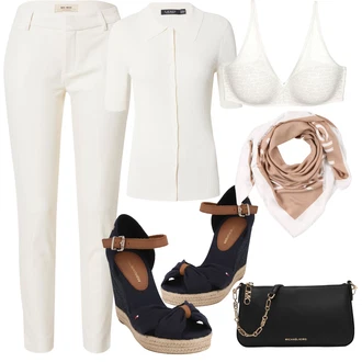 Moher outfit mit Bež/Rjava/Škrlatna Šal/Naglavna ruta/Klobuček Bandana Calvin Klein "Poletni outfit"