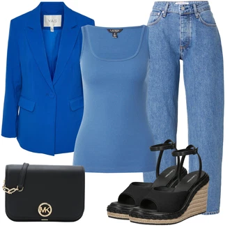 outfit mit Svetlo modra/Modra Baggy Hlače/Boyfriend Hlača/Kombinezon/Hlače z Visokim Pasom/Hlača z Razporkom/Hlača z luknjo/Paperbag Hlača/Ravna Hlača Won Hundred "Poletni outfit"
