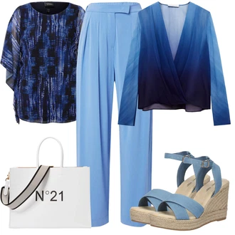 outfit mit Svetlo modra/Modra Hlača za Obleko/Hlače z Visokim Pasom/Marlene Hlača/Hlača z Razporkom/Plisirane Hlače/Plisirane spredaj hlač/Široka Hlača/Moderni hlačni kostim/Hlačna Obleka za Poroko/Eleganten hlačni kostim/Športno eleganten hlačni kostim/Svečani Hlačni Kostum Max Mara Leisure "Poletni outfit"
