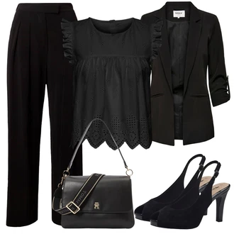 outfit mit Bež/Črna Poslovna Hlača/Nagubane hlače/Obleka Hlača/Hlače z Visokim Pasom/Marlene Hlača/Hlače iz muslina/Plisirane Hlače/Plisirane spredaj hlač/Široka Hlača/Moderni hlačni kostim/Eleganten hlačni kostim/Hlačna Obleka za Poroko/Svečani Hlačni Kostum/Poslovni hlačni kostim Max Mara Leisure "Poletni outfit"