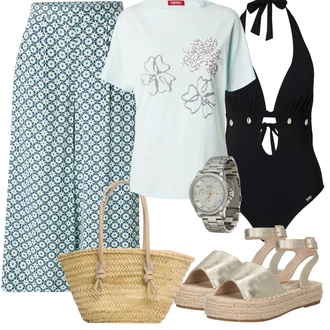 outfit mit Temno modra/Črna Minimizer kopalke/Enodelne kopalke/Kopalke z ovratnikom/Izrezan kopalke/Tankini z držalom za vrat "Poletni outfit"