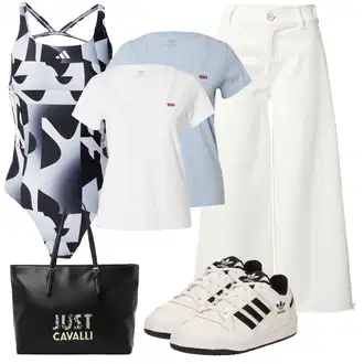 outfit mit Bež/Khaki Široke Kavbojke/Culotte Kavbojke S.Oliver "Poletni outfit"