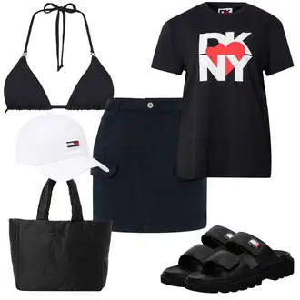 outfit mit Bela/Krem Pokrivalo/Snapback kapa Tommy Jeans "Poletni outfit"