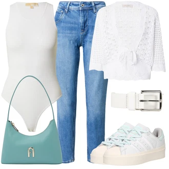 outfit mit Krem/Bela Usnjeni Pas/Širok Pas/Sproščeni Pas/Klasični Pasovi/Ženski Pas brez Zaponke About You "Poletni outfit"