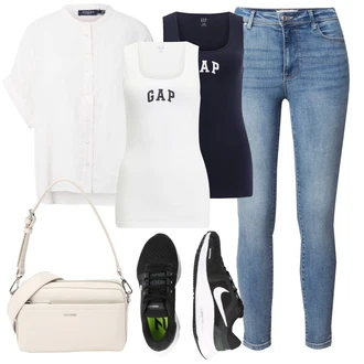 outfit mit Temno modra Majica brez rokavov/party Majica/Top brez rokavov/Grafična majica/Športna majica brez rokavov "Poletni outfit"