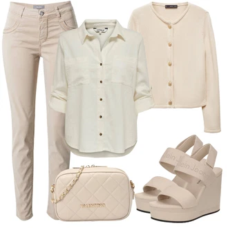 outfit mit Bež/Khaki/Bela Pletene velika velikost/Plašč Mango "Poletni outfit"