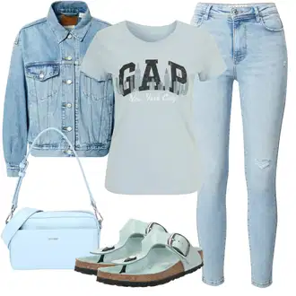 outfit mit Svetlo modra/Modra/Turkizna Sandala Udobna/Dianette Sandali/Poletni Čevelj Birkenstock "Poletni outfit"