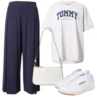 outfit mit Temno modra Culotte Hlačke/Harem Hlača/Jersey Hlača/Palazzo Hlača/Svilenkasta Hlača/Široka Hlača "Poletni outfit"