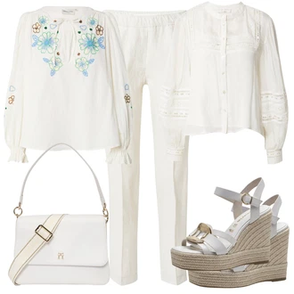 Bombaž outfit mit Bela/Bež/Krem Boho Bluza/Izredna Bluza/Igrača za otroke/Vezena Bluza/Razigrana Bluza/Bluza s Puf Rokavom Fabienne Chapot "Poletni outfit"