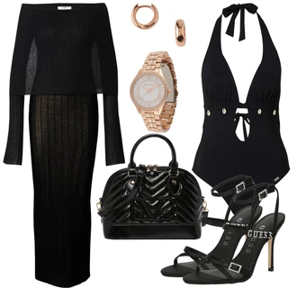 outfit mit Temno modra/Črna Minimizer kopalke/Enodelne kopalke/Kopalke z ovratnikom/Izrezan kopalke/Tankini z držalom za vrat "Poletni outfit"