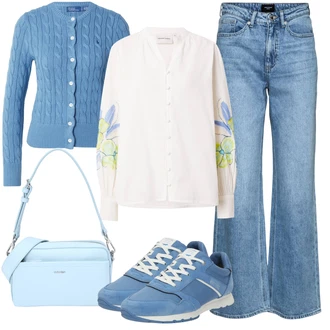 outfit mit Krem/Bela/Škrlatna/Rumena Bluza z gumbom/Bluza z zaplato na komolcu/Bluza z Dolgimi Rokavi/Bluza s Stoječim Ovratnikom/Igrača za otroke/Vezena bluza/Carmen Bluza/Crash bluza/Razigrana bluza/Izredna Bluza Fabienne Chapot "Poletni outfit"