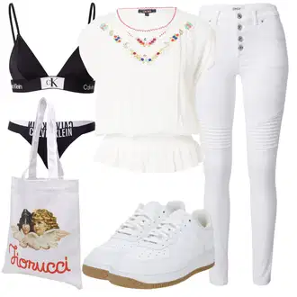 Kamuflaža outfit mit Temno modra/Krem/Črna/Roza/Rjava Großes Körbchen "Poletni outfit"