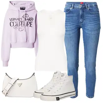 outfit mit Modra/Svetlo modra Kavbojke Visokega Pasu/Kavbojke z Razporkom/Ženske 7/8 Kavbojke/Gležnarji/Odrezane Kavbojke/Push up Kavbojke/Usnjena Jakna/Ozke Kavbojke/Kavbojke na Poteg/Usnjene Čevlje/Zimska jakna Hugo "Poletni outfit"