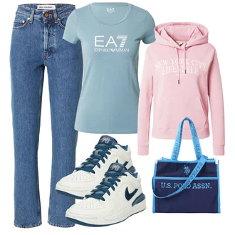 Badminton outfit mit Modra/Svetlo modra/Turkizna Majica & Top/Funkcijska Majica/Majica za trening ea7 emporio armani "Poletni outfit"Look: Badminton, Crossfit, Telovadnica