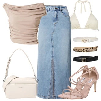 outfit mit Bež/Krem/Bela/Temno modra Klasični Pasovi/Sproščeni Pas/Usnjeni Pas About You "Poletni outfit"