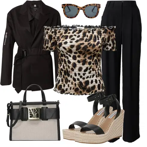 Leopard Bluze velike velikosti kombinirajte z Leger by Lena Gercke, G-Star Raw, Bež/Rjava/Bela Srajce & majice velikih velikosti/Bluze & tunike velikih velikosti/Bluze velike velikosti JdY, Armani Exchange, Steve Madden, Očala chpo