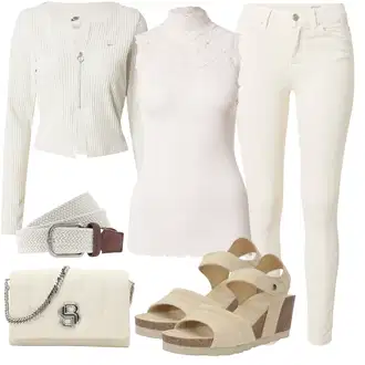 outfit mit Bež/Bela/Khaki/Krem/Rjava Majica brez rokavov/Čipkasti top/Pleteni vrh/Moški čevlji Rosemunde "Poletni outfit"