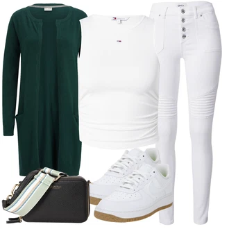 Stil Motorno kolo outfit mit Siva/Krem/Bela Kavbojke Visokega Pasu/Push up Kavbojke/Motoristične Kavbojke/Kavbojke z Razporkom Only "Poletni outfit"Look: Lak, Stil, Kriket, Motorno kolo, Jahanje, Bowling