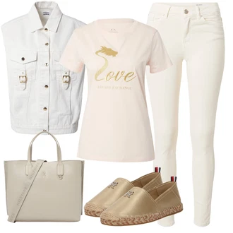 outfit mit Bež/Bela/Krem/Khaki Ozke Kavbojke/Odrezane Kavbojke/Capri Kavbojke/Kavbojke z Razporkom/Usnjene Čevlje/Ženske 7/8 Kavbojke/Gležnarji/Push up Kavbojke VERO MODA "Poletni outfit"