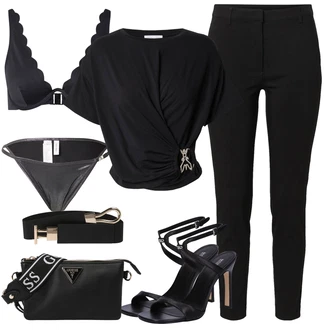 outfit mit Črna/Temno siva/Bela Lepa Majica/Priložnostni Vrh/Zgornji del bluze/Majica s kratkimi rokavi/Majica Vrh/party Majica PATRIZIA PEPE "Poletni outfit"