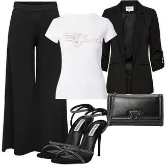 outfit mit Črna Hlača z Razporkom/Palazzo Hlača/Široka Hlača/Culotte Hlačke/Razširjena Hlača/Marlene Hlača JdY "Poletni outfit"